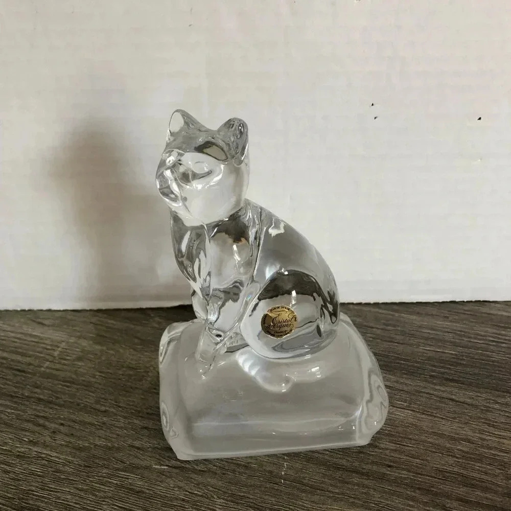 Vtg Cristal D’Arques Crystal Cat Figurine
